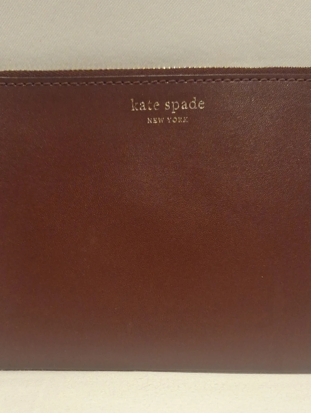kate spade Brown Leather Zip Pouch with Gold Logo